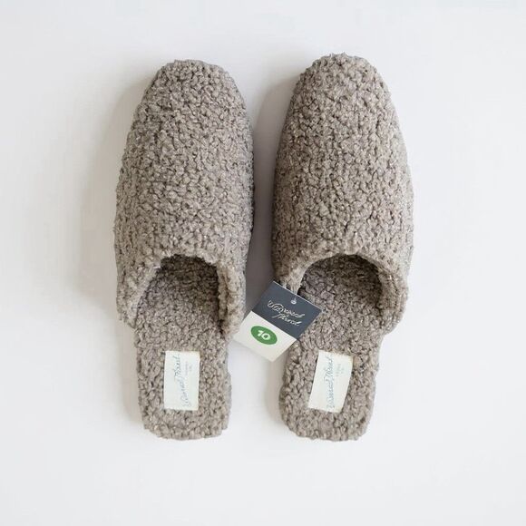Universal Thread Margot Taupe Sherpa Memory Foam Flat Mules Shoes Sz 10 NWOT - Picture 1 of 8